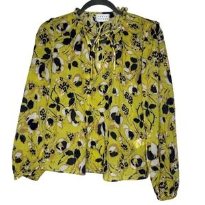 Tanya Taylor Womens Aubrielle Floral‎ Silk Blend Blouse Sz S Long Sleeve Keyhole